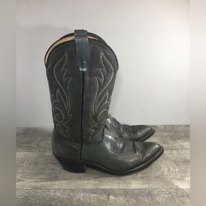 Vtg Laredo Mens Pea Green Distressed Leather Cowboy Western Pull On Boots 10.5